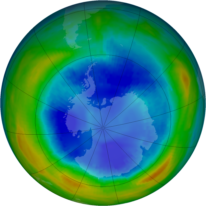 Antarctic ozone map for 23 August 1992